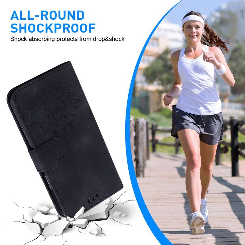 For ZTE Blade A72 / V40 Vita Lotus Embossed Leather Phone Case(Black)