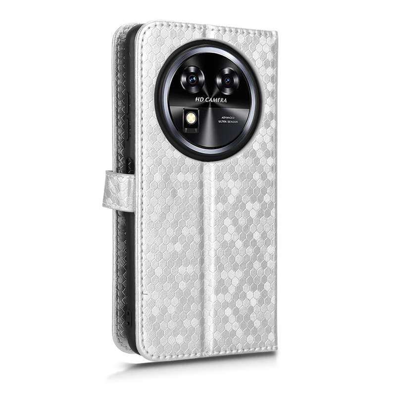 For Oukitel C37 Honeycomb Dot Texture Leather Phone Case(Silver)