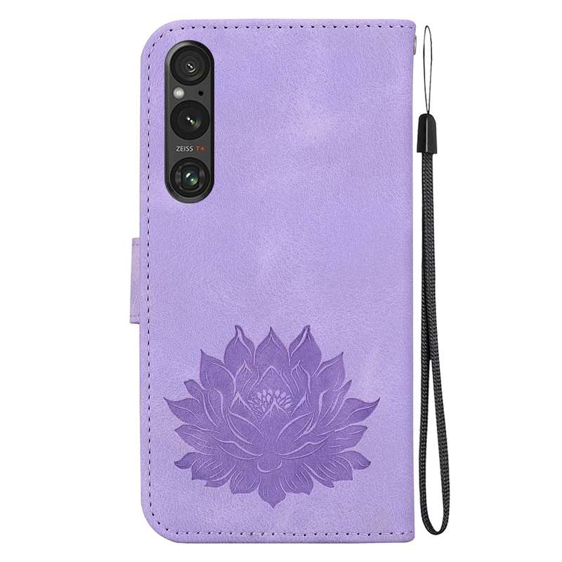 For Sony Xperia 1 V Lotus Embossed Leather Phone Case(Purple)