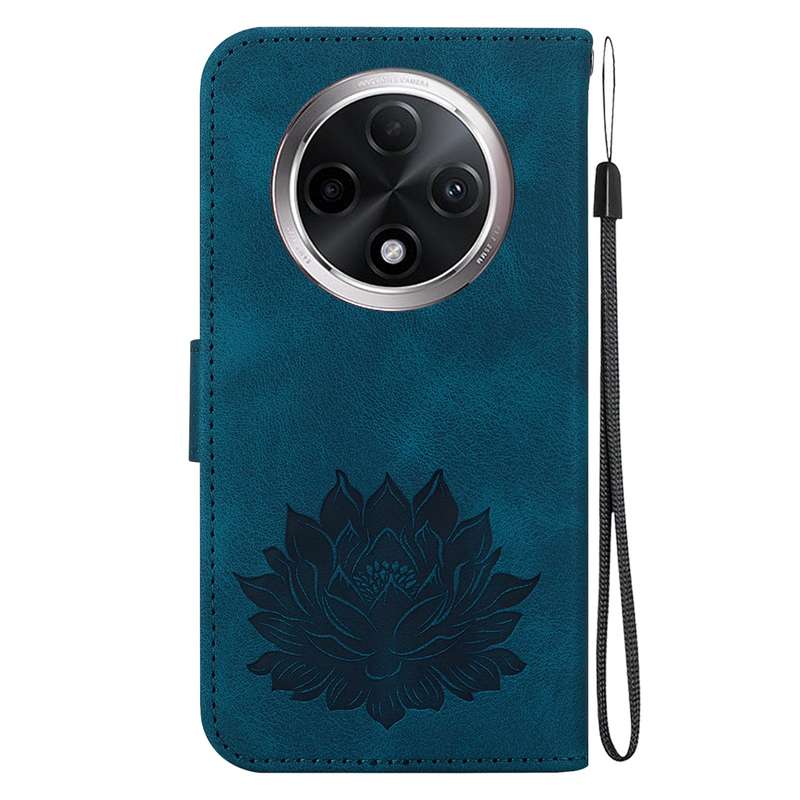 For OPPO A3 Pro 5G Lotus Embossed Leather Phone Case(Dark Blue)