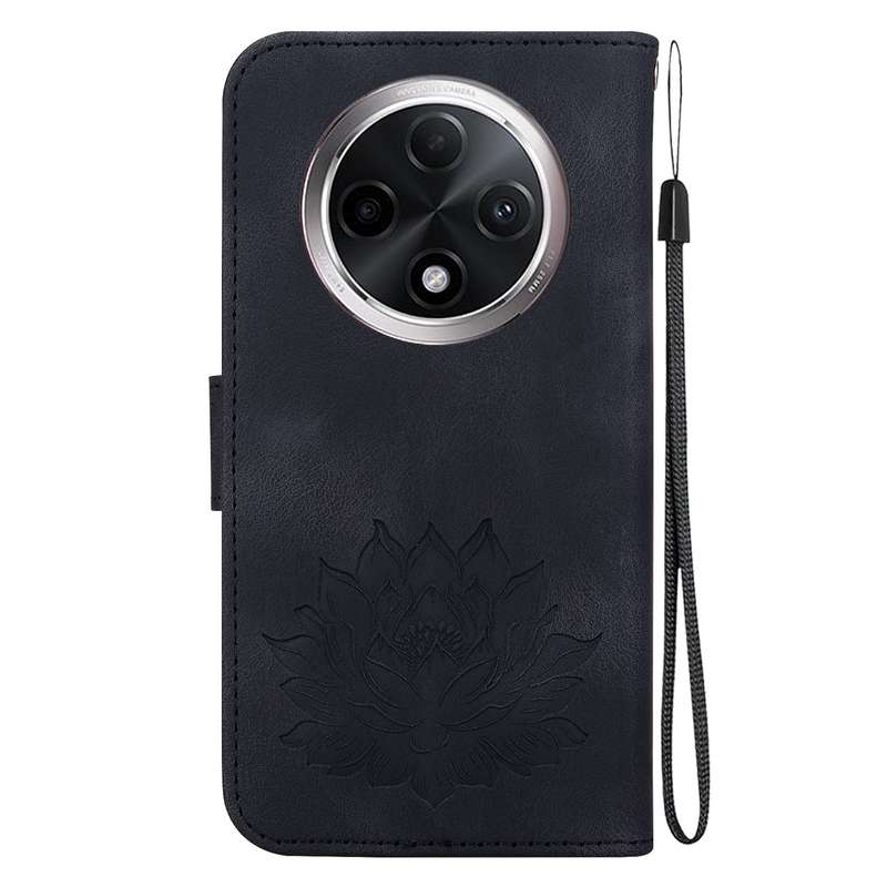 For OPPO A3 Pro 5G Lotus Embossed Leather Phone Case(Black)