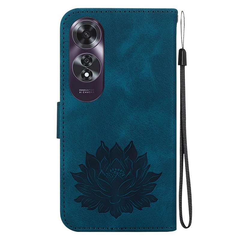 For OPPO A60 4G Lotus Embossed Leather Phone Case(Dark Blue)