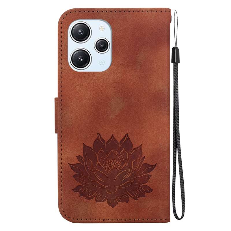 For Xiaomi Redmi 12 4G / 12 5G / Note 12R 5G Lotus Embossed Leather Phone Case(Brown)