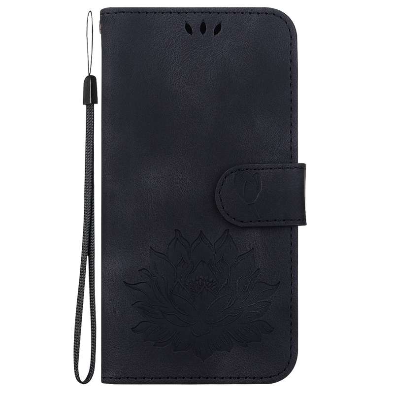 For Xiaomi Redmi 10 Power India Lotus Embossed Leather Phone Case(Black)
