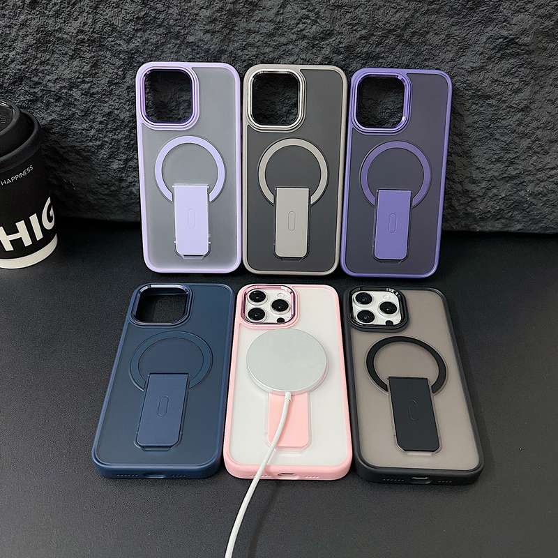 For iPhone 15 Acrylic + TPU MagSafe Holder Phone Case(Titanium Grey)