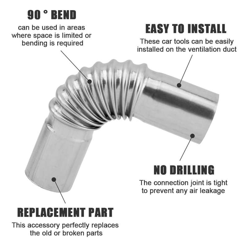 Car Parking Heater 13cm Elbow Stainless Steel Threaded Exhaust Tube Connector(Silver)