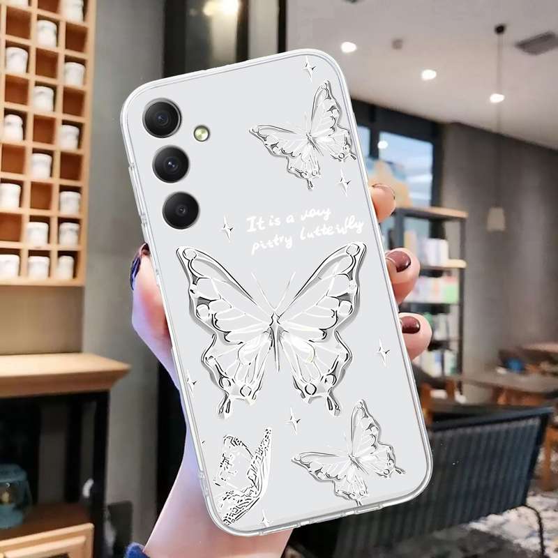 For Samsung Galaxy A34 Colored Drawing Pattern Transparent TPU Phone Case(Butterflies)