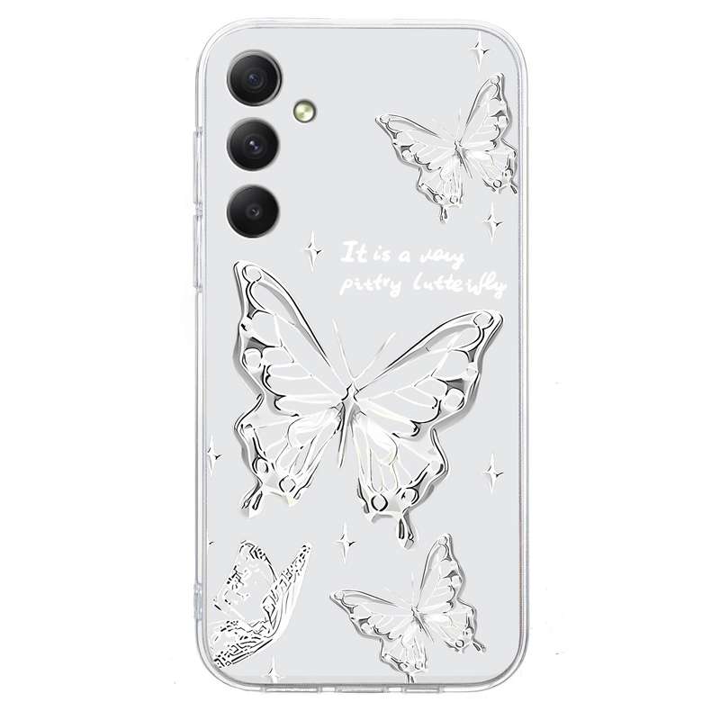 For Samsung Galaxy A34 Colored Drawing Pattern Transparent TPU Phone Case(Butterflies)