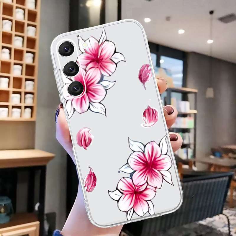 For Samsung Galaxy S23+ 5G Colored Drawing Pattern Transparent TPU Phone Case(Sakura)