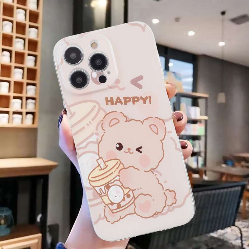 For iPhone 15 Pro Max Colored Drawing Pattern Transparent TPU Phone Case(Bear)