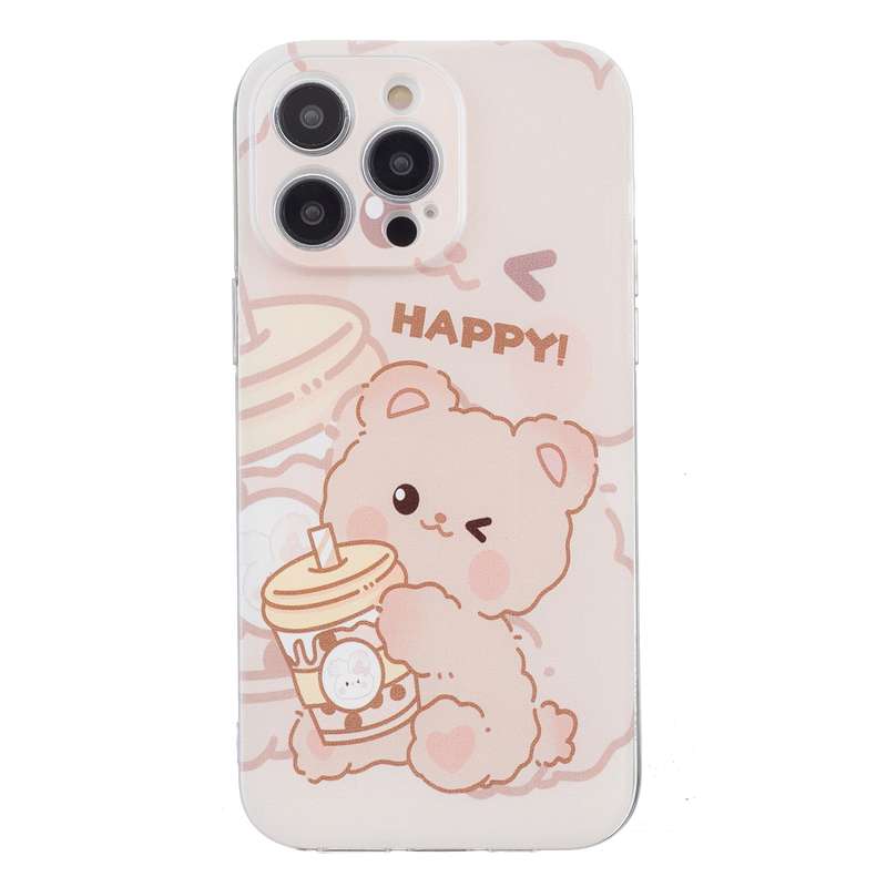 For iPhone 15 Pro Max Colored Drawing Pattern Transparent TPU Phone Case(Bear)