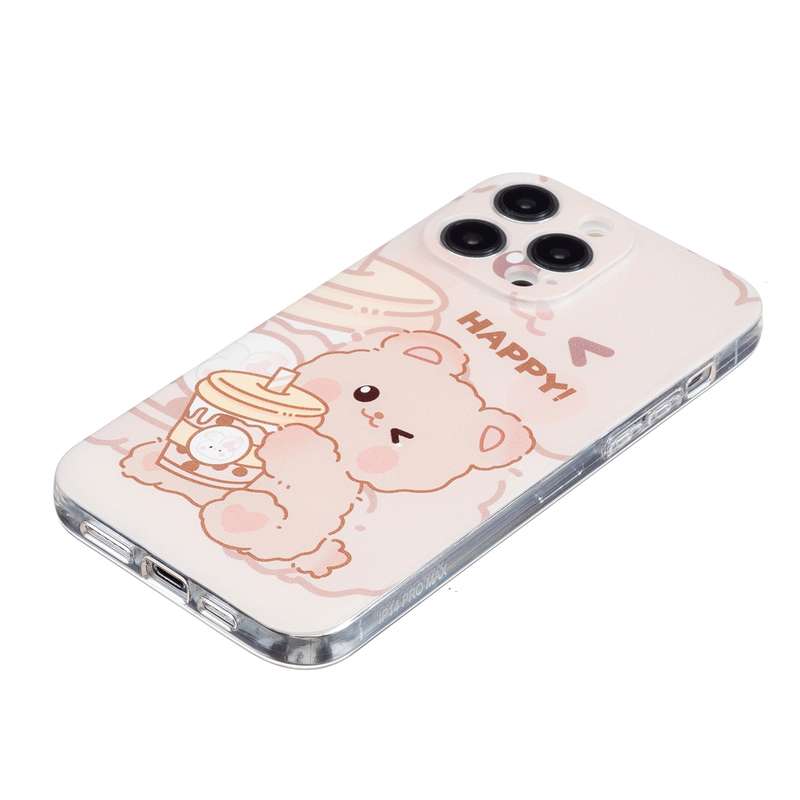 For iPhone 15 Pro Max Colored Drawing Pattern Transparent TPU Phone Case(Bear)