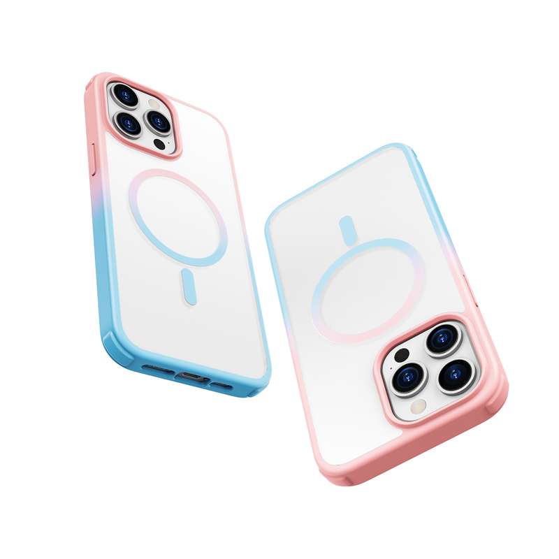 For iPhone 15 Pro Max Colorful MagSafe PC + TPU Phone Case(Pink Blue)
