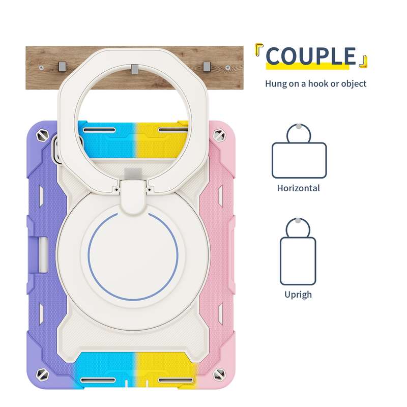For iPad Pro 11 2024 Armor Portable Rotating Ring Holder Silicone Tablet Case with Pen Slot(Col