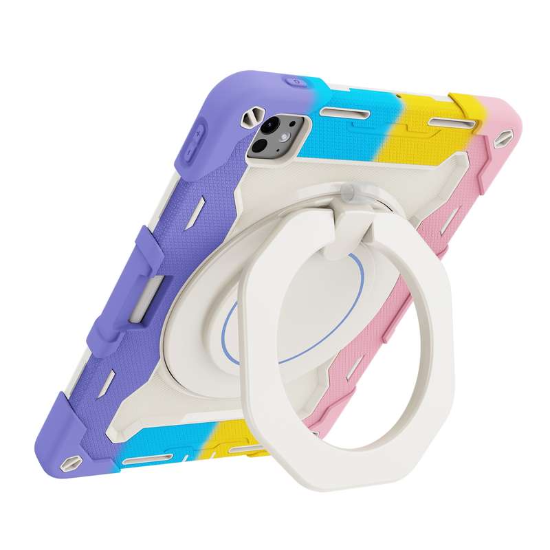 For iPad Pro 11 2024 Armor Portable Rotating Ring Holder Silicone Tablet Case with Pen Slot(Col
