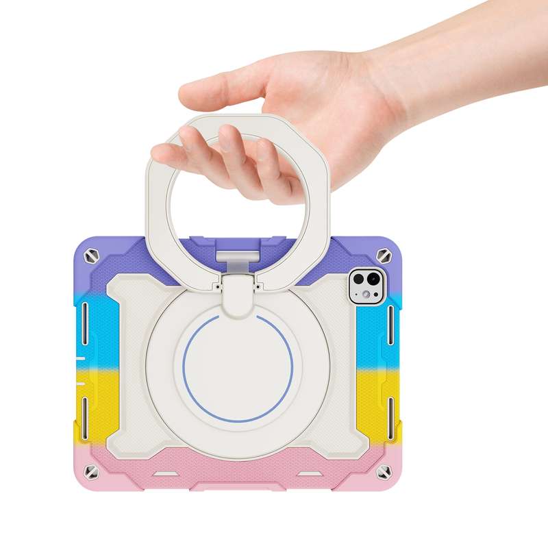 For iPad Pro 11 2024 Armor Portable Rotating Ring Holder Silicone Tablet Case with Pen Slot(Col