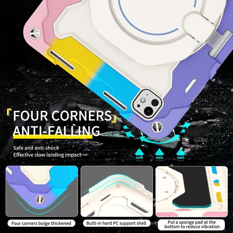 For iPad Pro 11 2024 Armor Portable Rotating Ring Holder Silicone Tablet Case with Pen Slot(Col