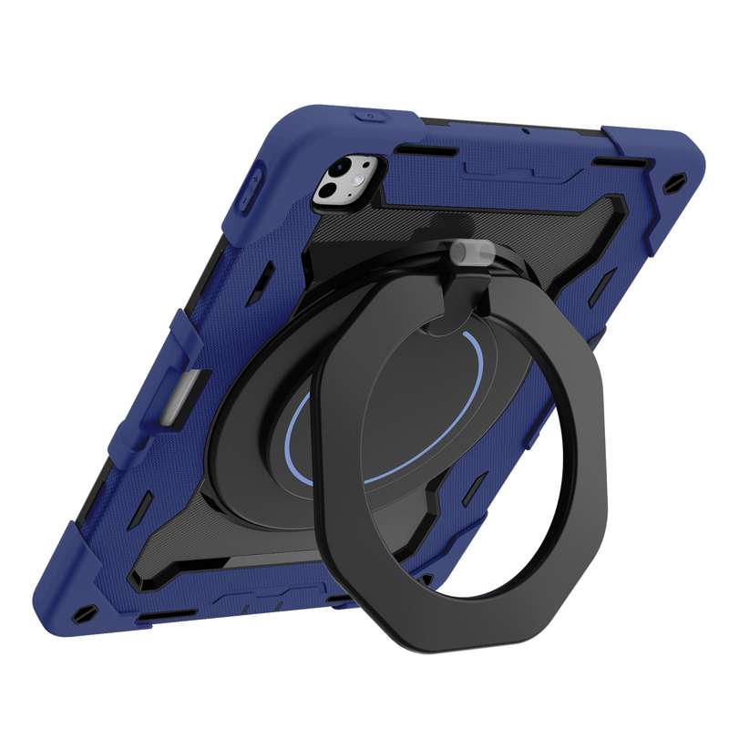 For iPad Pro 13 2024 Armor Portable Rotating Ring Holder Silicone Tablet Case with Pen Slot(Nav