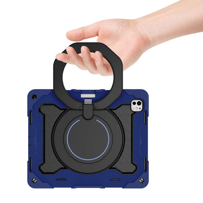 For iPad Pro 13 2024 Armor Portable Rotating Ring Holder Silicone Tablet Case with Pen Slot(Nav