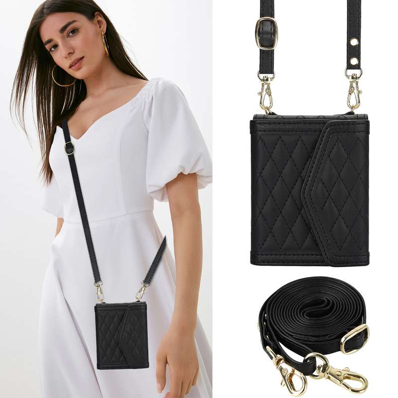 For Samsung Galaxy Z Flip6 Splicing Rhombic Texture Phone Case with Long & Short Lanyard, Not I