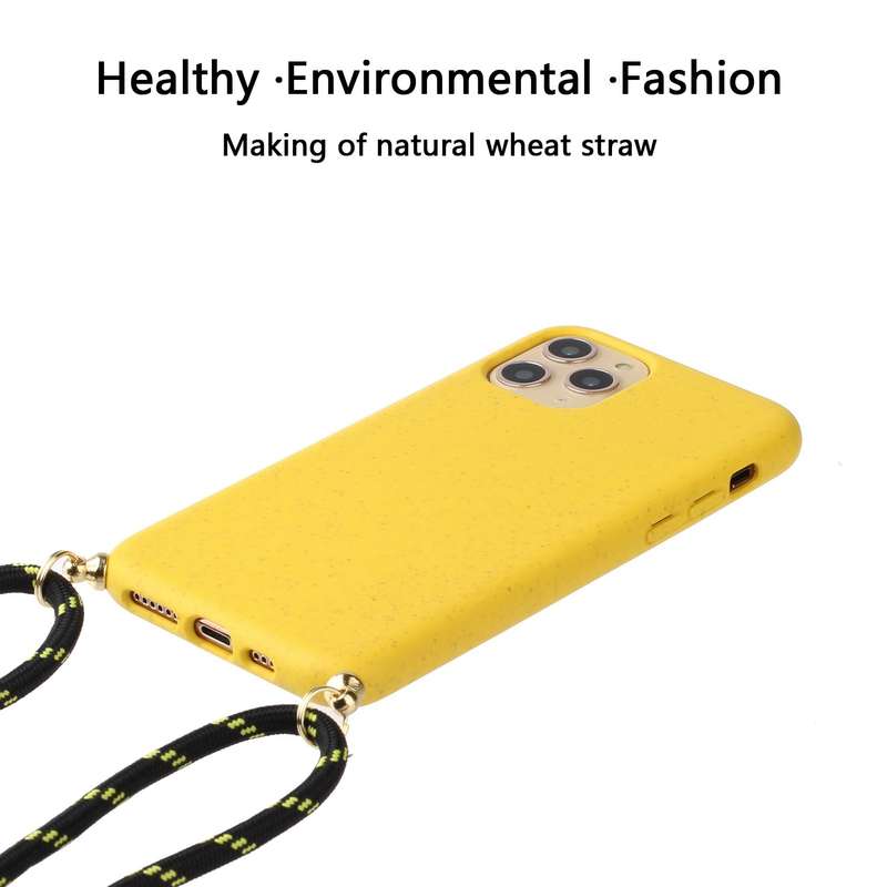 For iPhone 16 Pro Max Wheat Straw Material + TPU Phone Case with Lanyard(Yellow)