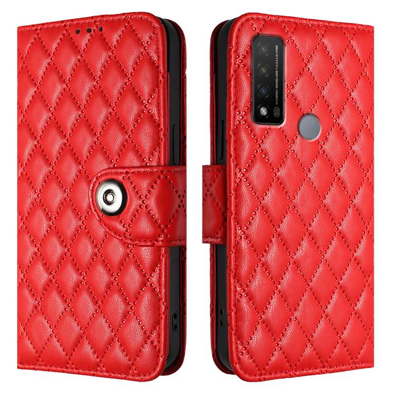 For TCL 20 R 5G Rhombic Texture Flip Leather Phone Case with Lanyard(Red)