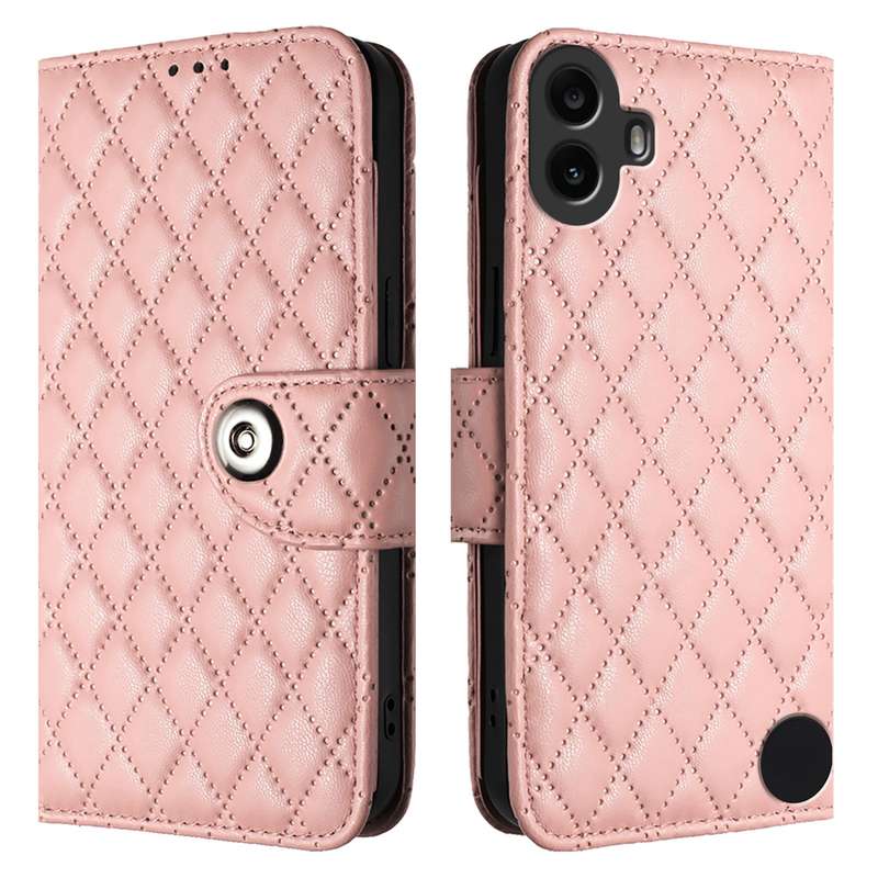 For Nothing CMF Phone 1 Rhombic Texture Flip Leather Phone Case with Lanyard(Coral Pink)