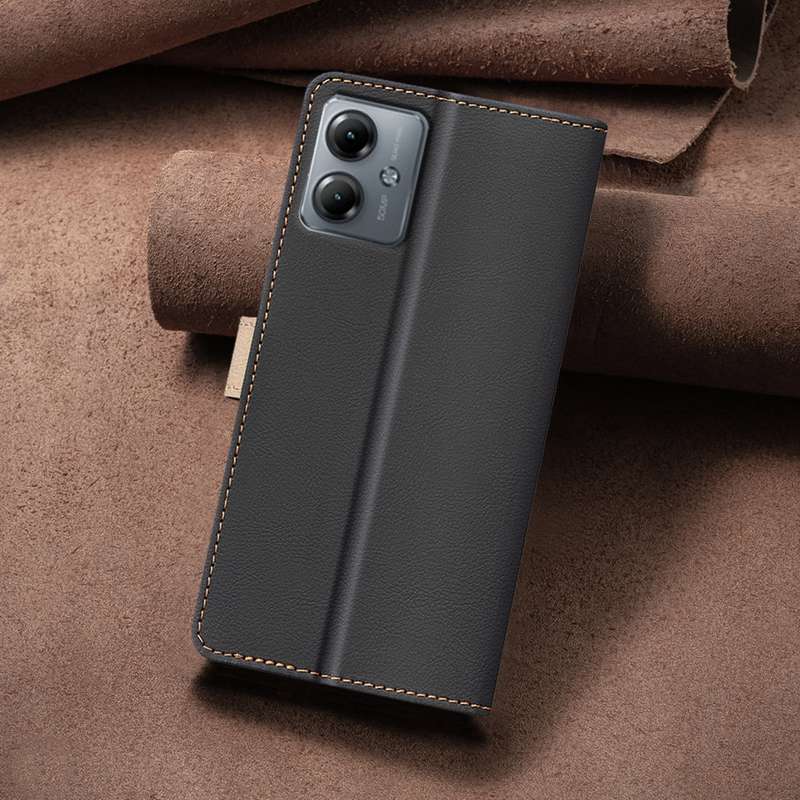 For Motorola Moto G54 5G EU Version Color Matching RFID Anti-theft Leather Phone Case(Black)