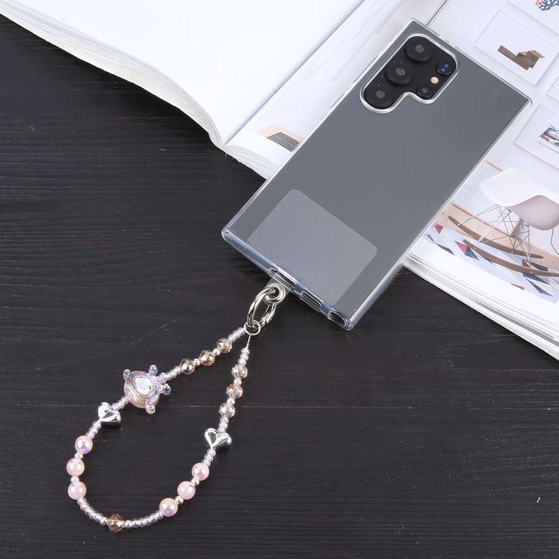 Crown Heart Bead Chain Anti-lost Phone Short Lanyard(Pink)