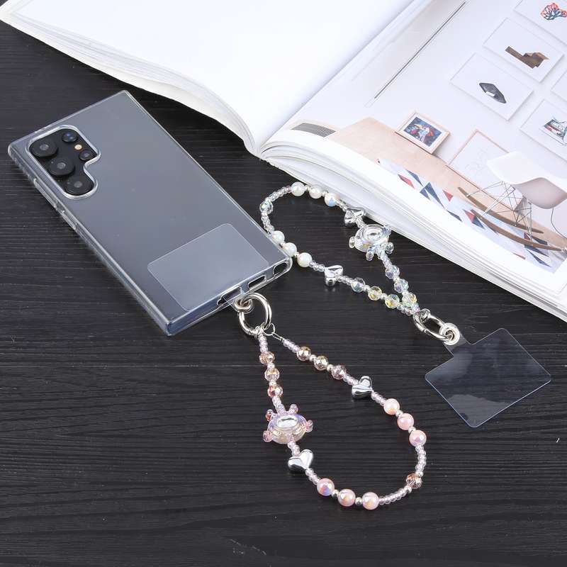 Crown Heart Bead Chain Anti-lost Phone Short Lanyard(Pink)