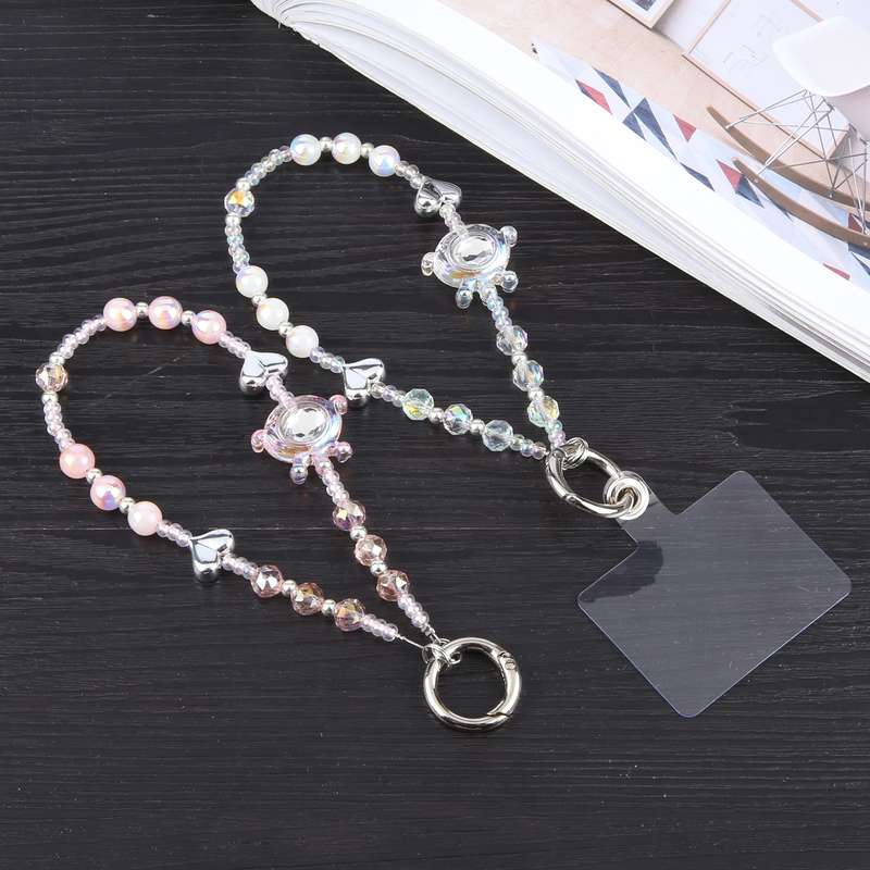 Crown Heart Bead Chain Anti-lost Phone Short Lanyard(Pink)