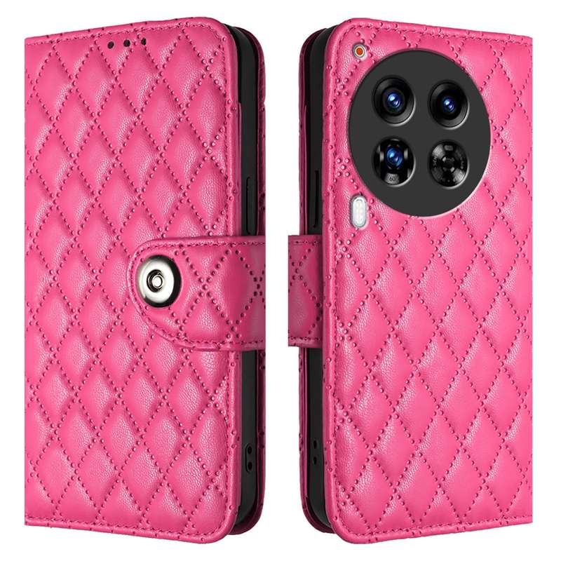 For Tecno Camon 30 Premier 5G Rhombic Texture Flip Leather Phone Case with Lanyard(Rose Red)