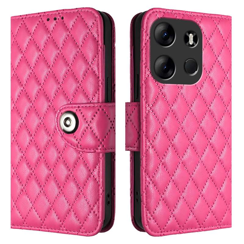 For Tecno Spark Go 2023 Rhombic Texture Flip Leather Phone Case with Lanyard(Rose Red)