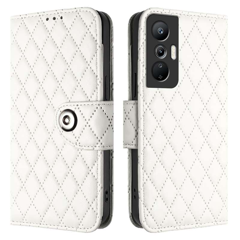 For Infinix Hot 20S / Hot 20 Pro Rhombic Texture Flip Leather Phone Case with Lanyard(White)