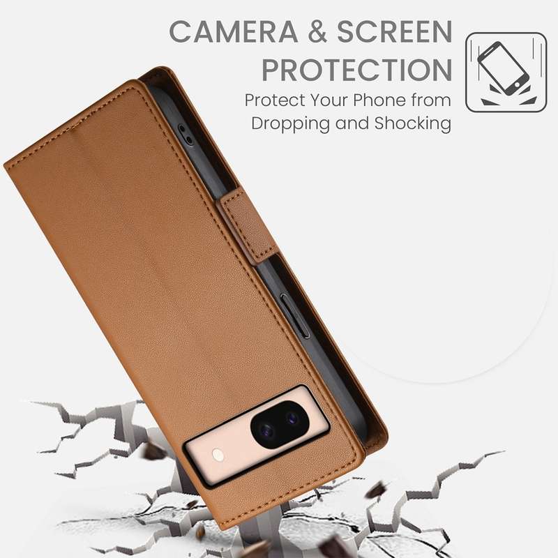 For Google Pixel 8a Side Buckle Magnetic Frosted Leather Phone Case(Brown)