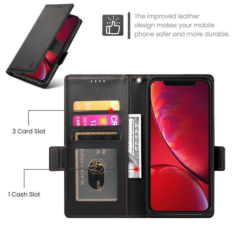 For iPhone X / XS Side Buckle Magnetic Frosted Leather Phone Case(Black)