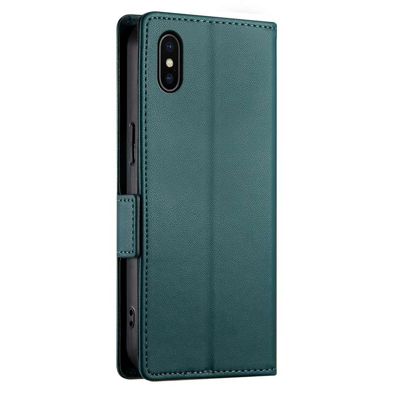 For iPhone X / XS Side Buckle Magnetic Frosted Leather Phone Case(Dark Green)