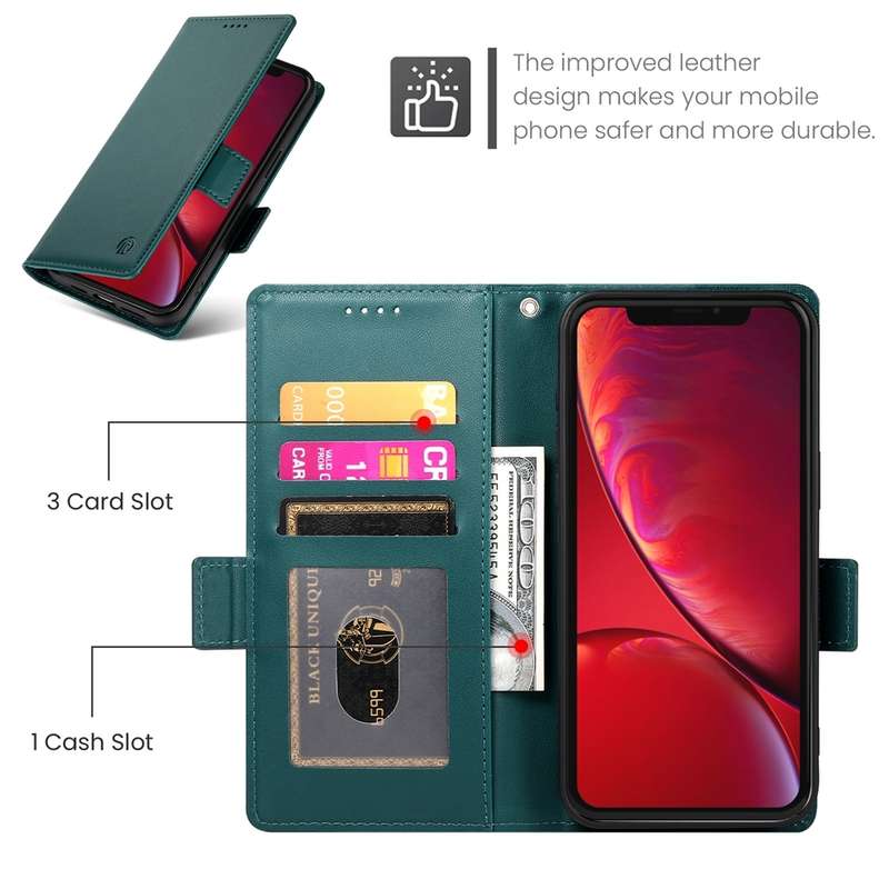 For iPhone X / XS Side Buckle Magnetic Frosted Leather Phone Case(Dark Green)