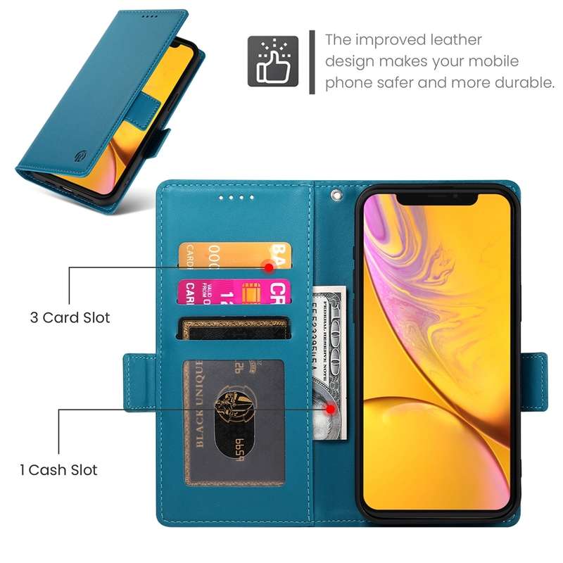 For iPhone XR Side Buckle Magnetic Frosted Leather Phone Case(Blue)