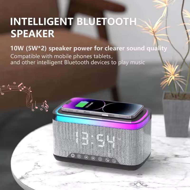 AEC S300 Portable 10W Power Multifunction Bluetooth Speaker Alarm Clock Wireless Charger(Black)