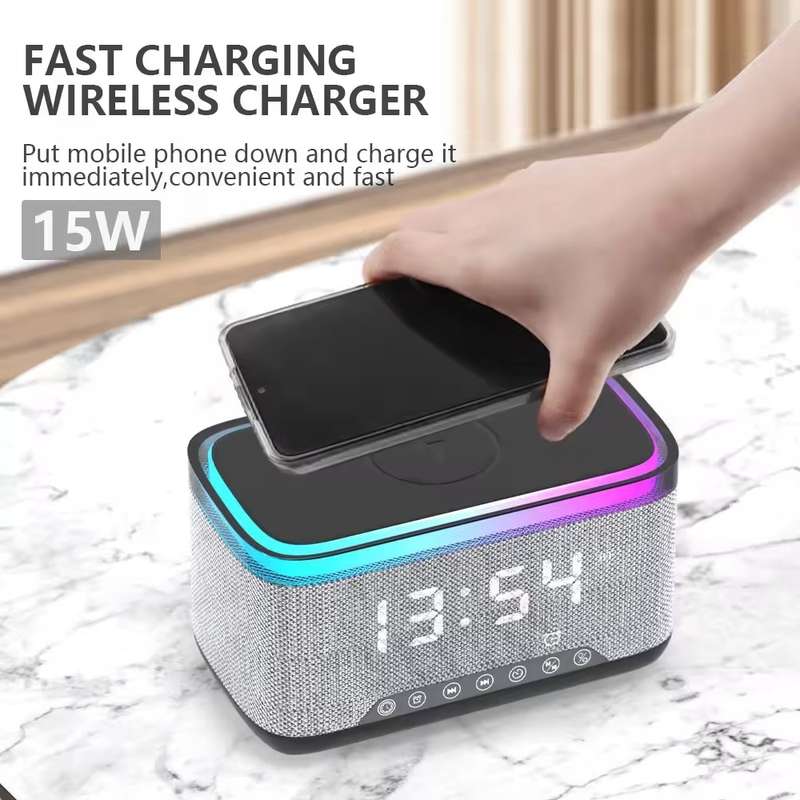 AEC S300 Portable 10W Power Multifunction Bluetooth Speaker Alarm Clock Wireless Charger(Black)