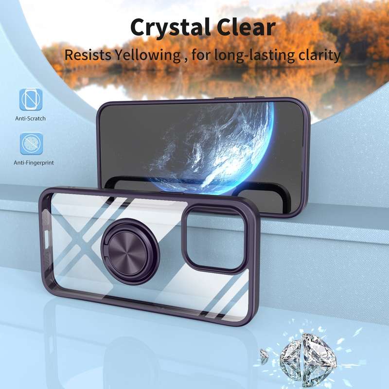 For iPhone 15 Plus Ring Holder PC Hybrid TPU Phone Case(Purple)