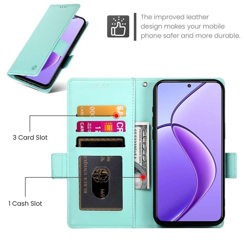 For Realme 12 Side Buckle Magnetic Frosted Leather Phone Case(Mint Green)