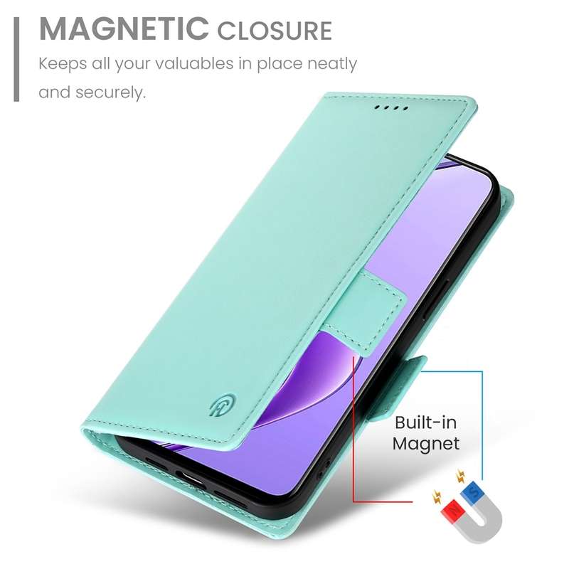 For Realme 12 Side Buckle Magnetic Frosted Leather Phone Case(Mint Green)