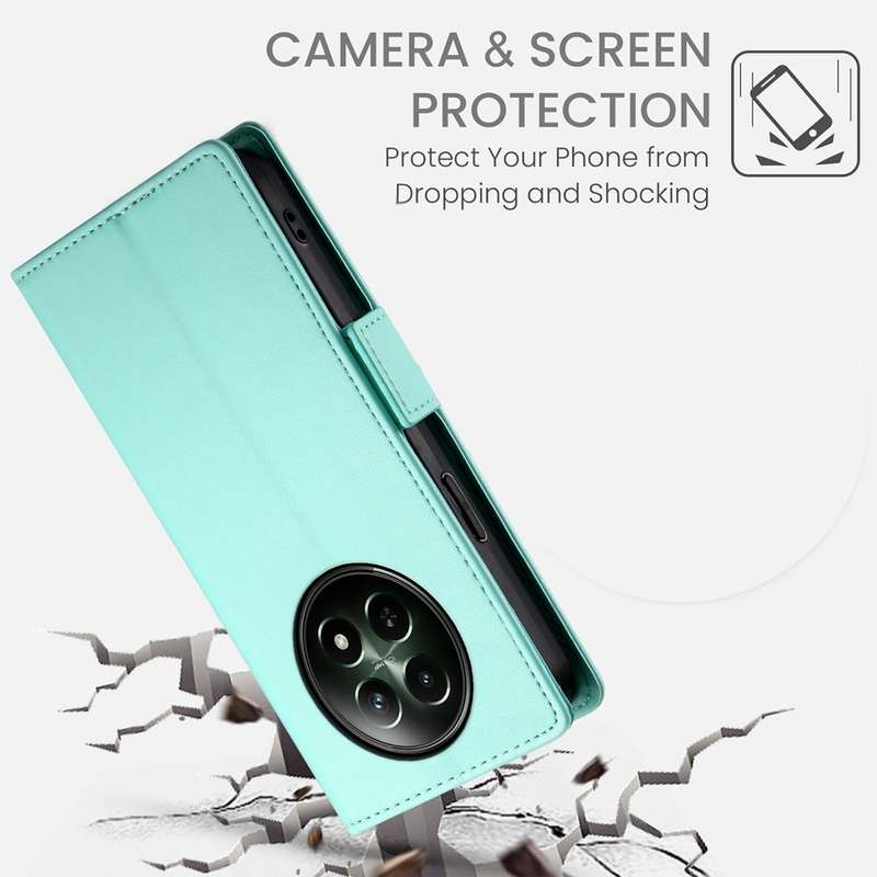 For Realme 12 Side Buckle Magnetic Frosted Leather Phone Case(Mint Green)