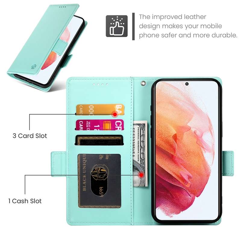 For Samsung Galaxy S21 5G Side Buckle Magnetic Frosted Leather Phone Case(Mint Green)