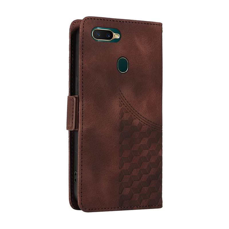 For OPPO A7 / A5S / A12 / A11K Embossed Rhombus Starry Leather Phone Case(Brown)