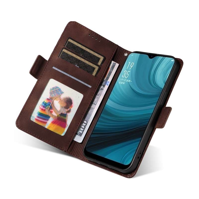 For OPPO A7 / A5S / A12 / A11K Embossed Rhombus Starry Leather Phone Case(Brown)