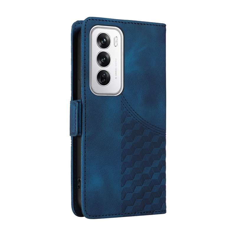 For OPPO Reno12 5G Global Embossed Rhombus Starry Leather Phone Case(Blue)