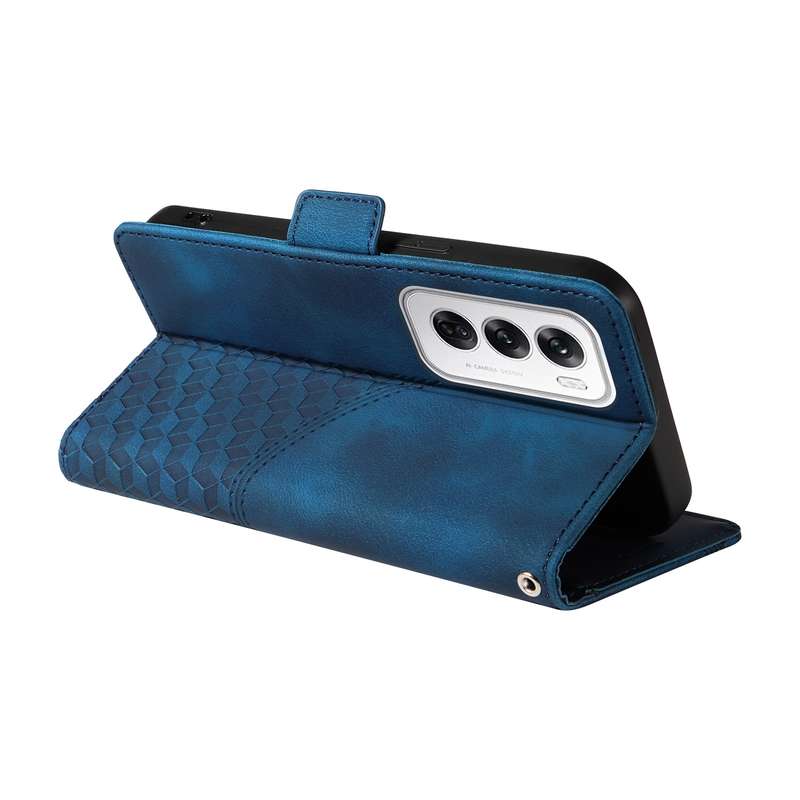 For OPPO Reno12 Pro Global Embossed Rhombus Starry Leather Phone Case(Blue)